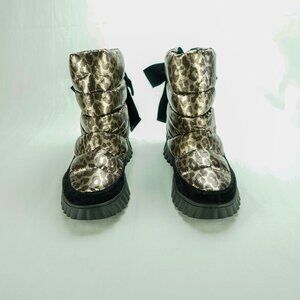 NEW Kate Spade Frosty Puffer Boots - Black & Gold Leopard Print - Size 10